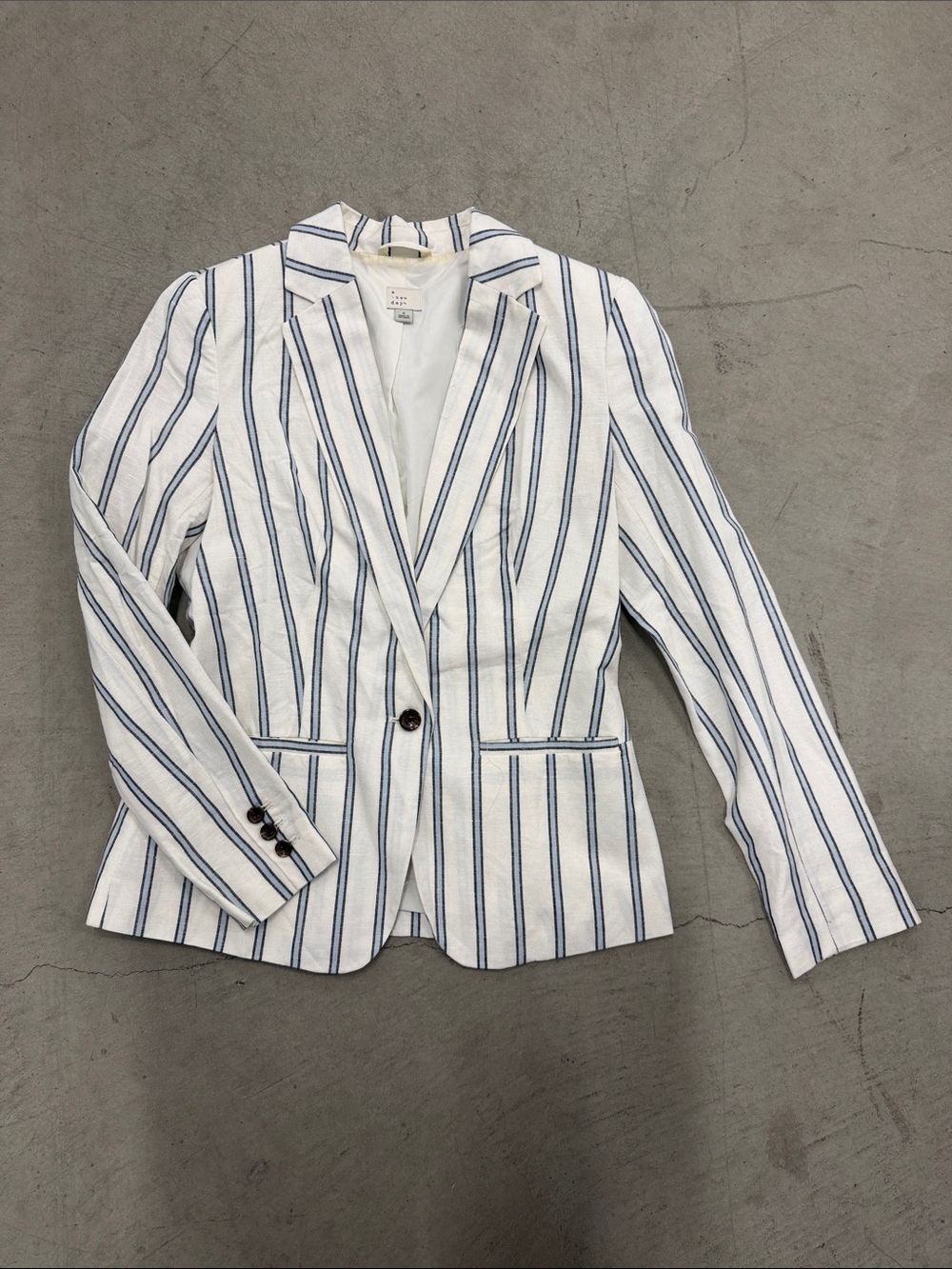 Blue & white White Linen Pinstripe Blazer